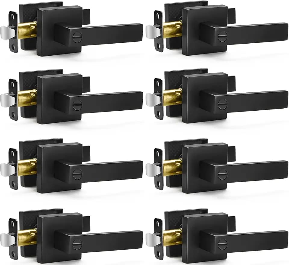 8 Pack Privacy Door Handles Square Door Levers, Keyless Interior Door Knobs