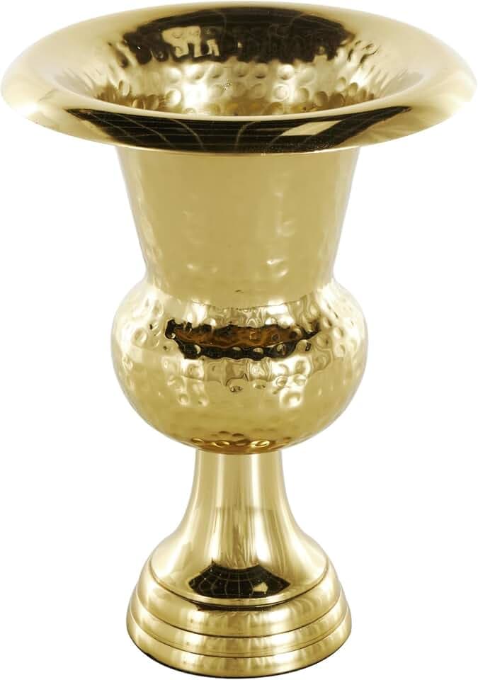 Deco 79 Aluminum Metal Decorative Vase Goblet Inspired Hammered Centerpiece Vase, Flower Vase for Home Decoration 8" x 8" x 11", Gold