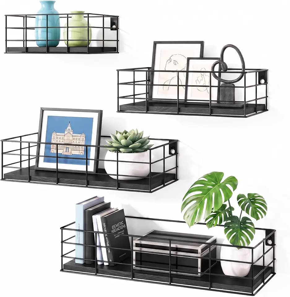 Fixwal Wire Frame Floating Shelves for Wall 4 Different Sizes, Black