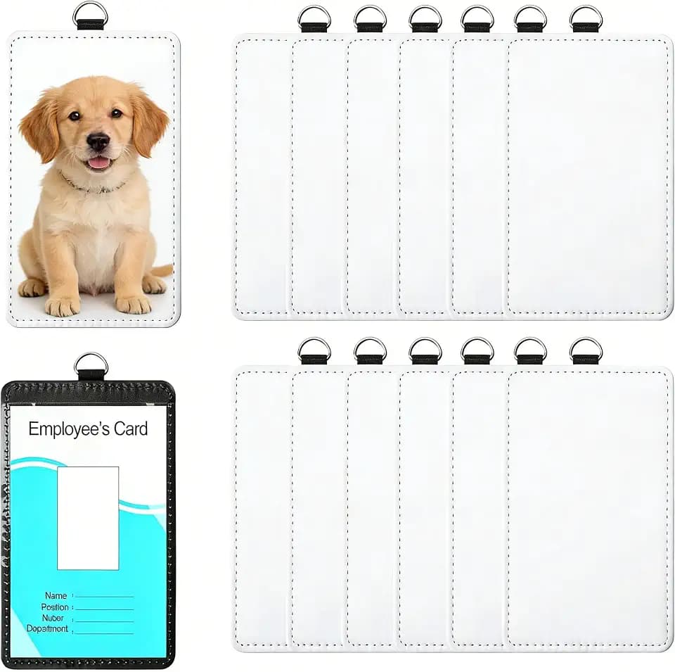 12 Pack Sublimation Blank PU Leather ID Badge Holder Bulk Heat Transfer Print ID Card Badges Name Tag Holders for DIY Office Employees (Vertical)