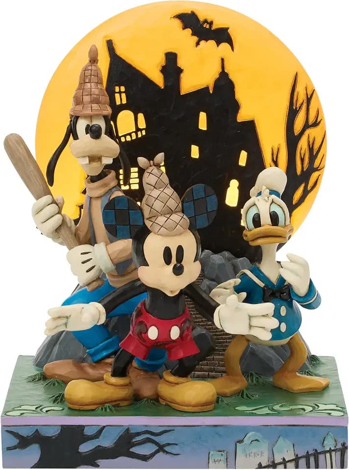 Enesco Disney Traditions by Jim Shore Halloween Mickey, Donald and Goofy Lonesome Ghosts Light Up Figurine, 8.46 Inch, Multicolor