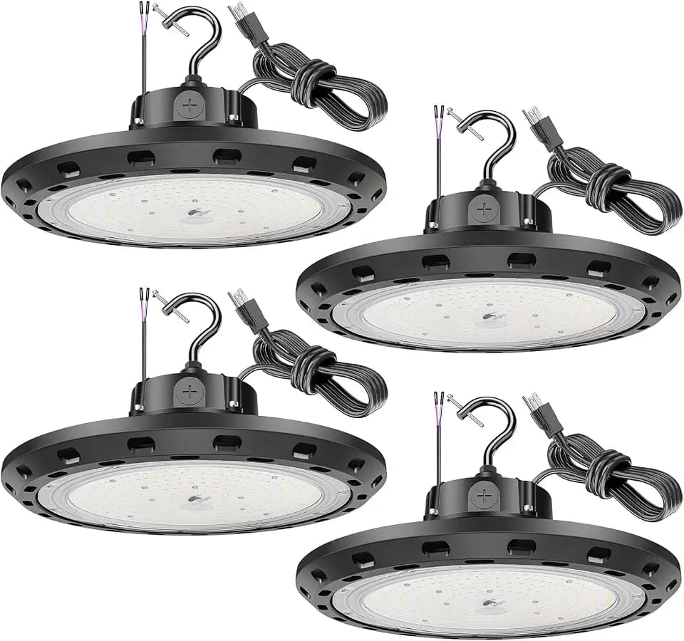 UFO LED High Bay Light 300W 5000K 0-10V Dimmable 45000LM High Bay LED Shop Lights with US Plug IP65 ETL Listed 1200W HID/HPS Replacement UFO Lights for Shop Warehouse Garage Gym 4 Pack
