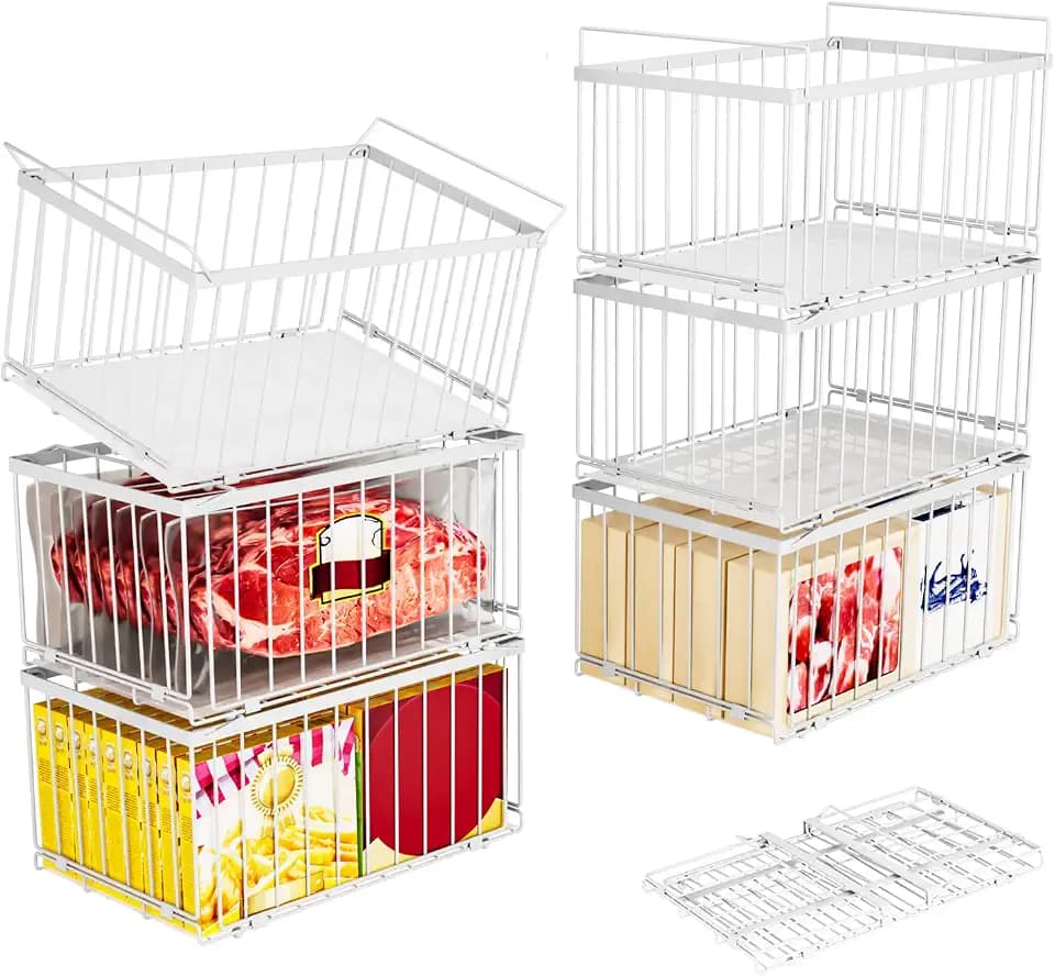 Large Freezer Organizer Bins for 5 to 9 Cu.Ft,Quick Expand/Collapse,6PACK