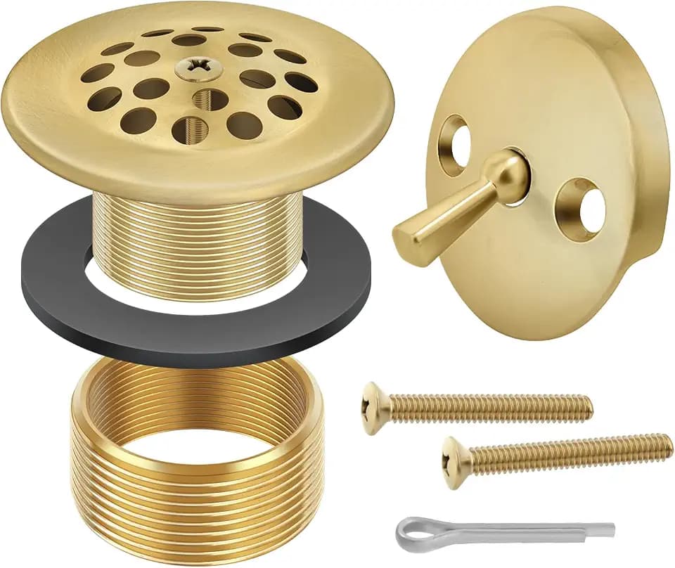 Gold Bathtub Drain Tub Trim Set with Trip Lever Overflow Plate