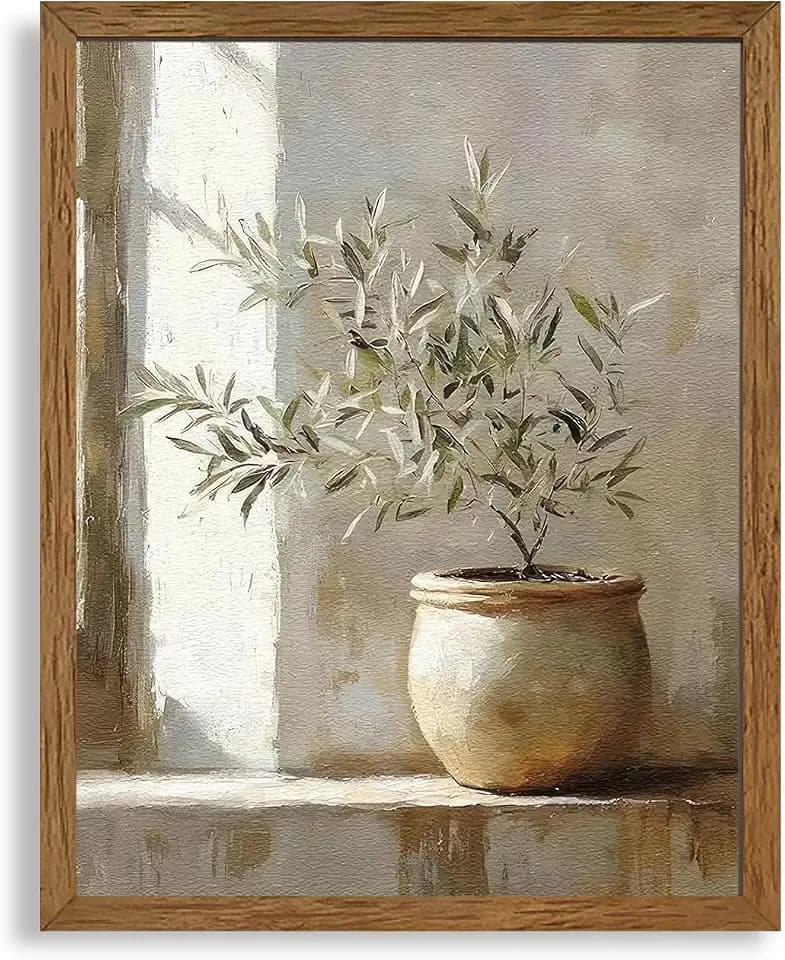 AVECCO Potted Vintage Olive Tree Botanical Wall Art Framed Canvas 8x10 in