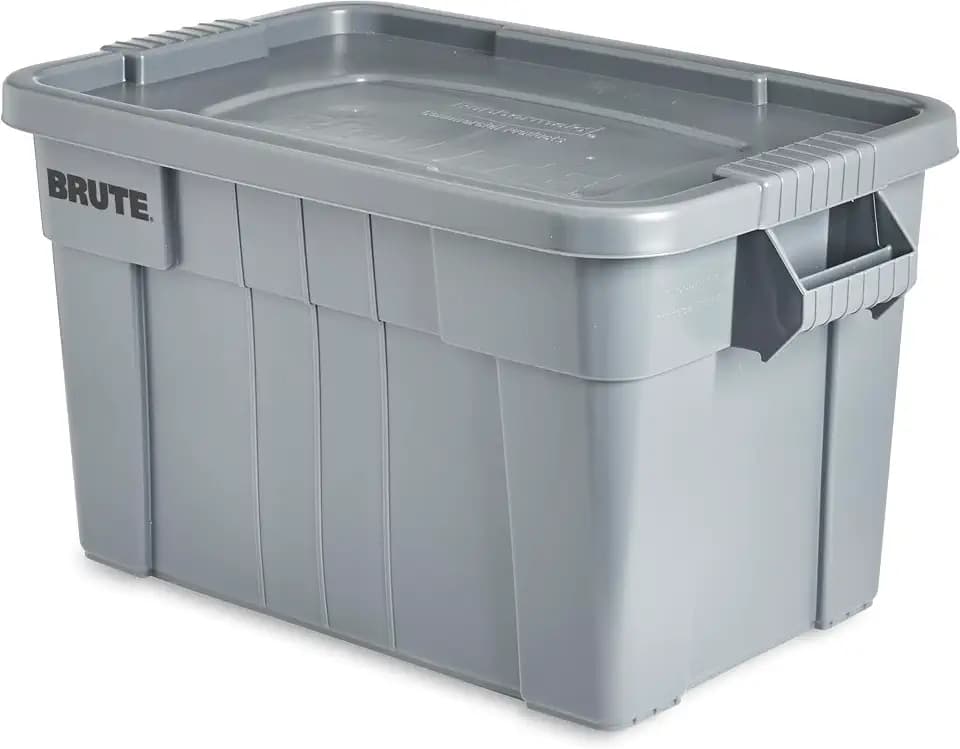 Rubbermaid Commercial Products BRUTE Tote Storage Container with Lid-included, 20-Gallon, Gray, Rugged/Reusable Boxes for Moving/Storing in Garage/Basement/Attic/Jobsite/Truck/Camping (FG9S3100GRAY)