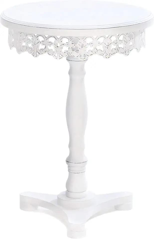Zingz & Thingz White French Country Collection Wooden Accent Table, 15.75x15.75x21, Flourish Pedestal