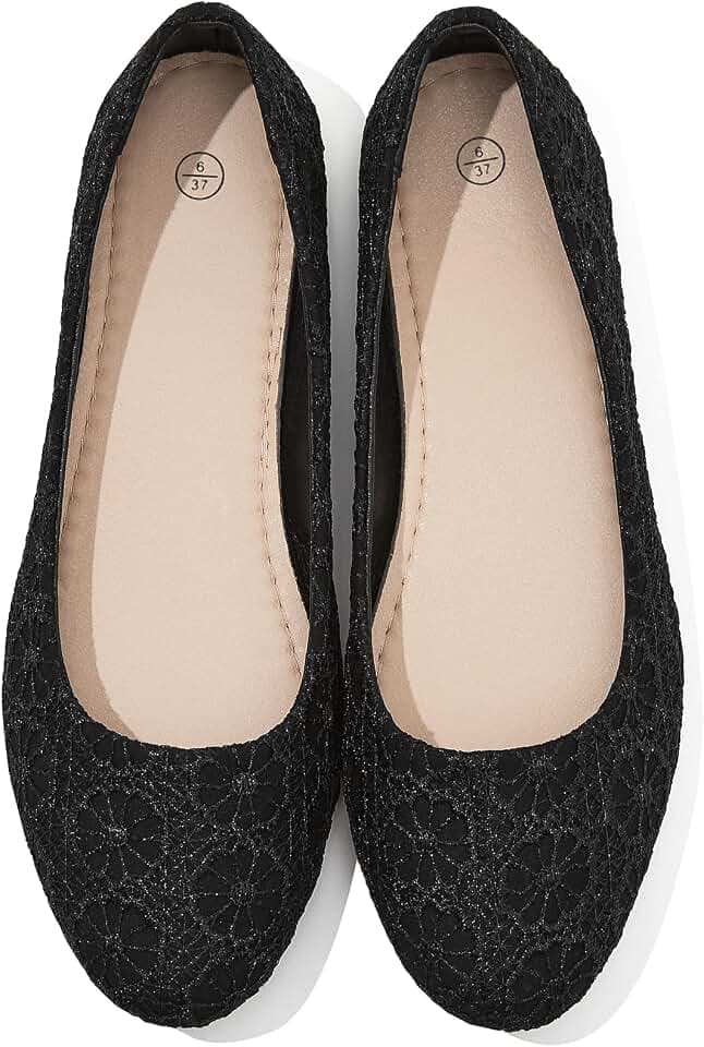 Shupua Womens Flats Lace Ballet Flats Dressy Slip On Shoes for Work Wedding