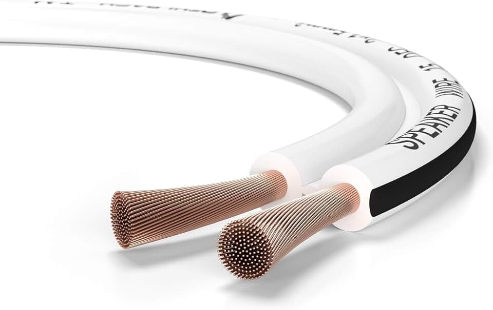 Oehlbach Speaker Wire SP-15 - Stereo HI-FI Lautsprecherkabel, Boxenkabel mit OFC (sauerstofffreies Kupfer) 2x1,5 mm² Mini Spule Lautsprecher Kabel - 20m weiß