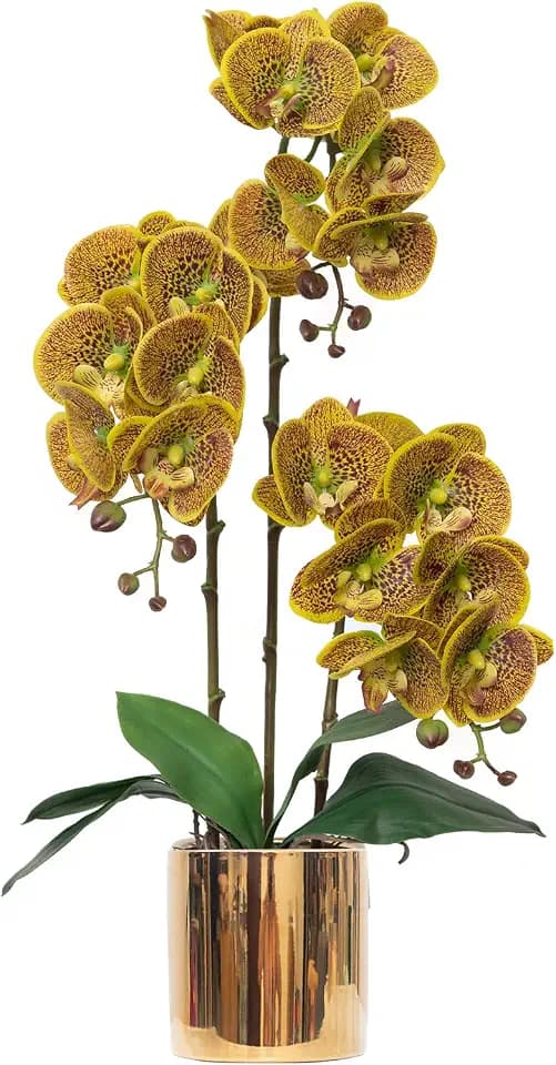 Artificial Orchid Flowers Real Touch Faux Flower in Vase Centerpiece Decor