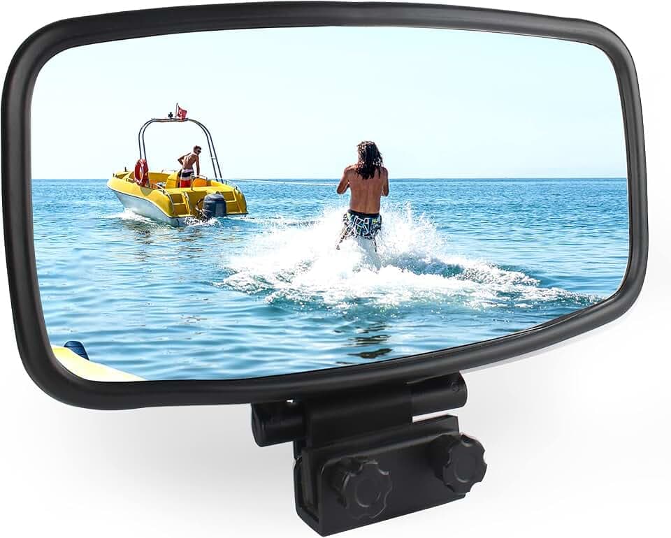 Boat Mirror, 7" x 14" Boat Rear View Mirror, Compatible with 3/4"-1" Windshield Frames, Clamp Mirrors for Pontoon Ski Boats Water Sports Wakeboarding Surfing