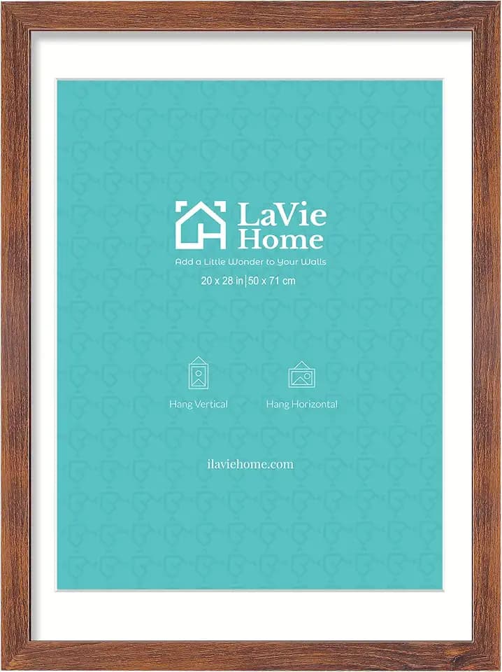 LaVie Home 20x28 Poster Frame Brown, Display Pictures 18x24 with Mat or 20x28 Without Mat, Stable and Sturdy Picture Frame with Polished Plexiglass, Horizontal and Vertical Format of The Wall(1 Pack)