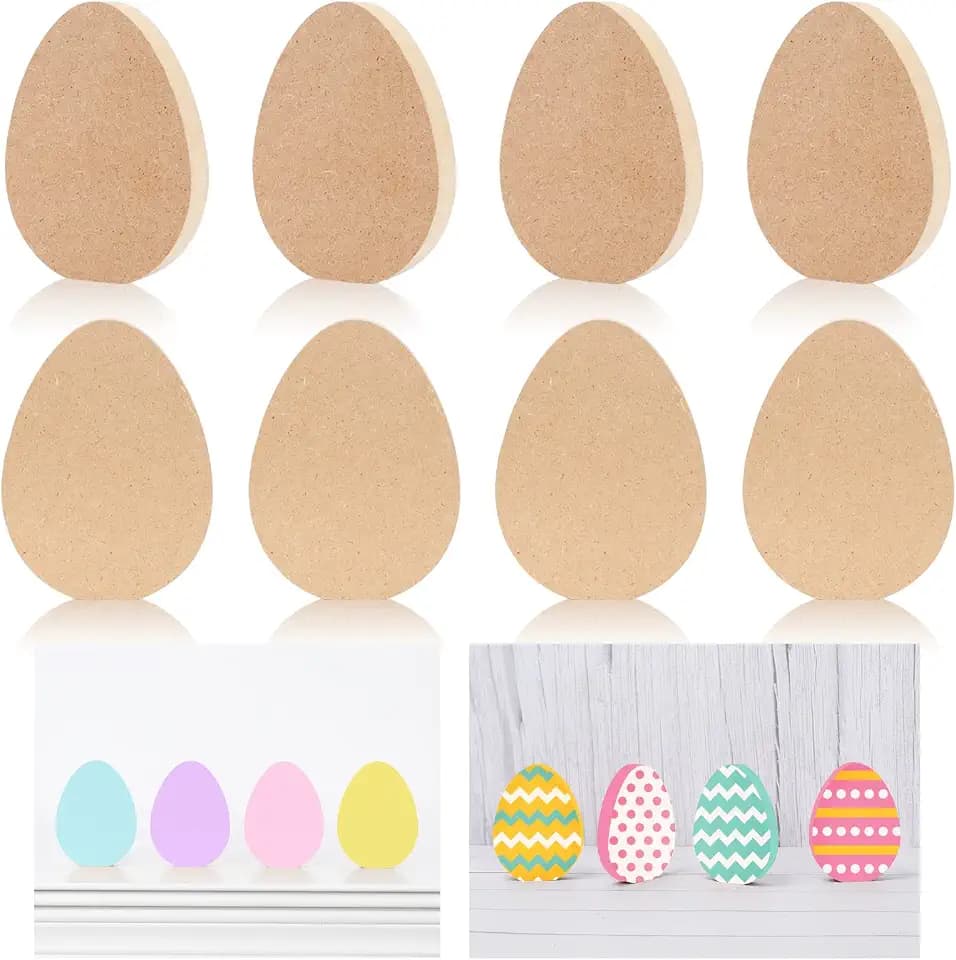 Whaline 8Pcs Easter Wooden Cutouts 4.7 Inch Unfinished Easter Egg Shaped Table Wooden Signs Craft and Wood Slice Tabletop Centerpiece for Spring Home Classroom DIY Art Craft Party Decor
