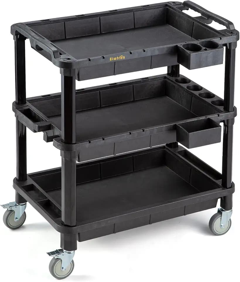 ELAFROS 3-Shelf Heavy Duty Rolling Utility Cart, 32.4 x 18.3 in
