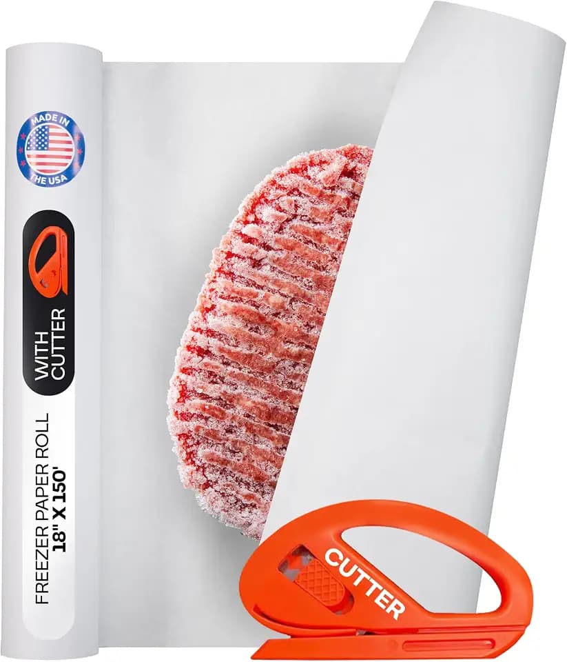 White Freezer Paper Roll 18" x 1800" (150 feet) with Cutter - USA-made