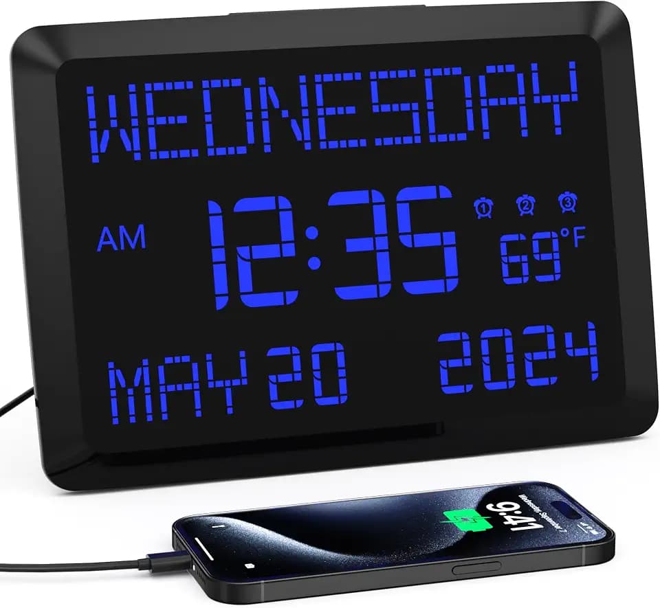 Mesqool 11.5-Inch Large Digital Wall Clock with Date and Day