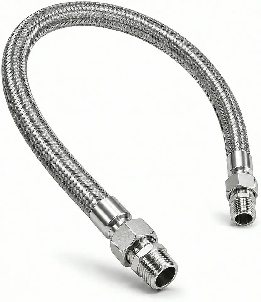 3/4" NPT Male x 20" Air Compressor Jumper Hose, 870 PSI Flexible Stainless Steel Compressor Lead-In Hose with Corrugated Core, Braided Sleeve and Removable Male Fittings
