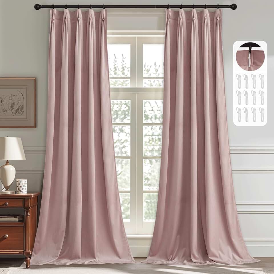 StangH Dusty Pink Velvet Girls Bedroom Curtains 90 Inch 2 Panels