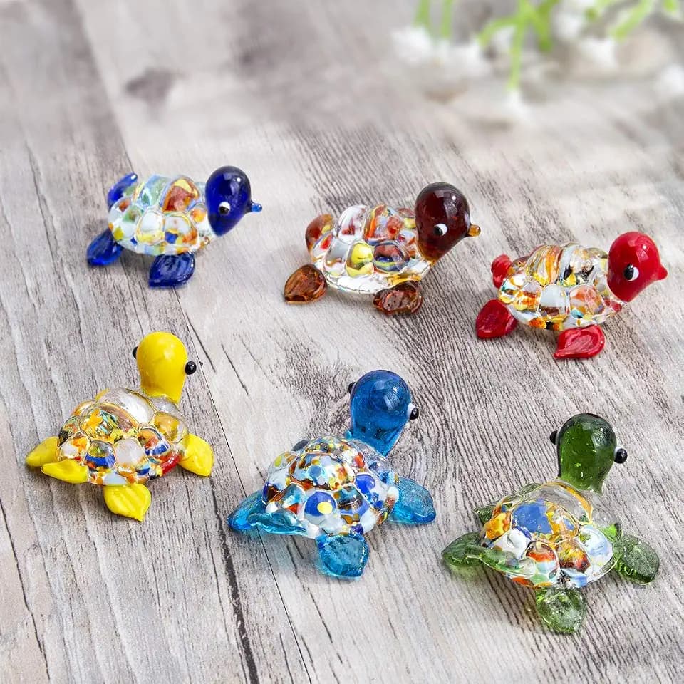 6 Pcs Hand Blown Glass Sea Turtle Crystal Figurines Home Decor