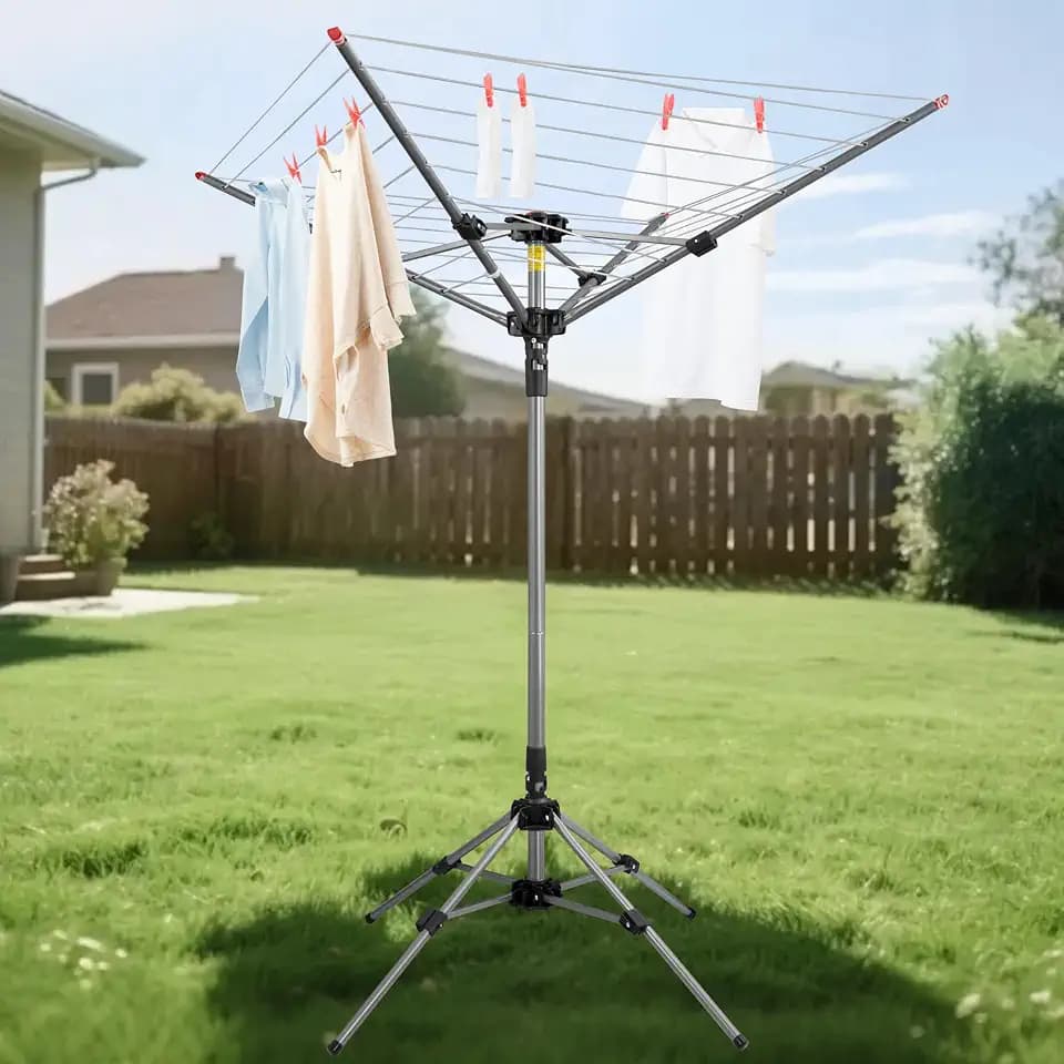 Retractable Umbrella Clothesline Indoor Outdoor, Rotary Drying Rack 4 Arms 8 Line 82 Ft Hanging Space, Compact Clothing Drying Rack Clothes Line Foldable for Balcony Backyard Patio
