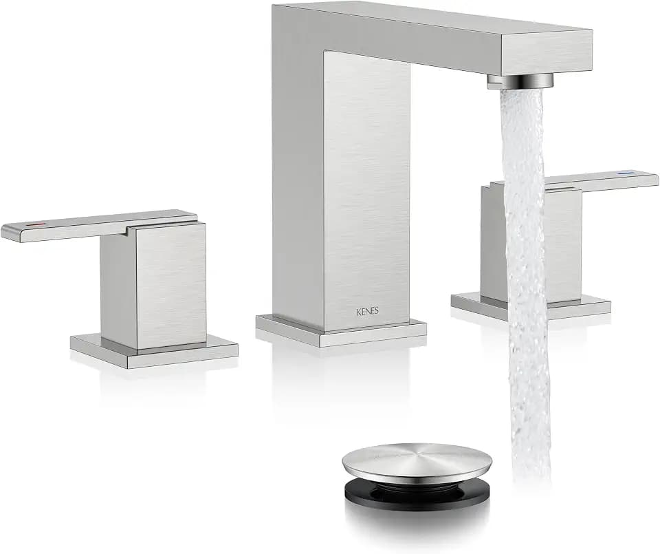 KENES Brushed Nickel 8 Inch Widespread Bathroom Faucet 2 Handle 3 Hole