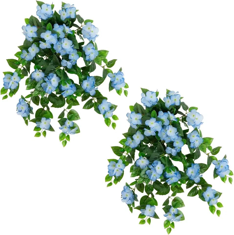 Nearly Natural 24in. UV Resistant Artificial Hydrangea Hanging Plant (Indoor/Outdoor) - Set of 2