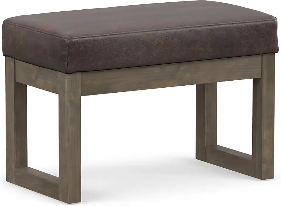 SIMPLIHOME Milltown 27" Wide Vegan Leather Ottoman in Distressed Brown