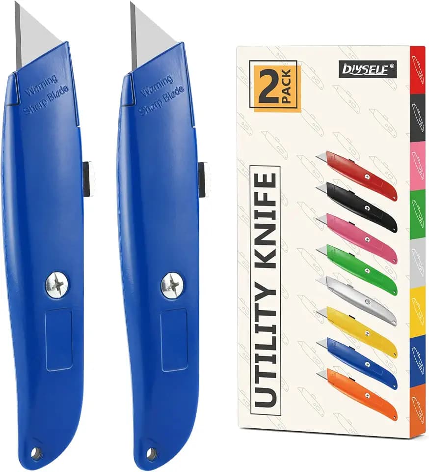 DIYSELF 2 Pack Utility Knife, All Metal Retractable Box Cutters (Blue)