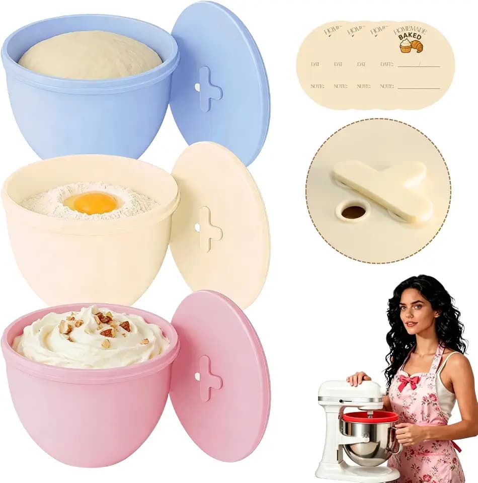 7 Qt 3-Pack Multicolor Silicone Liners with Vented Lids Compatible with KitchenAid Mixer, 2mm Extra-Thick Silicone Bowl Insert for Baking and Cooking, Mixer Parts & Accessories