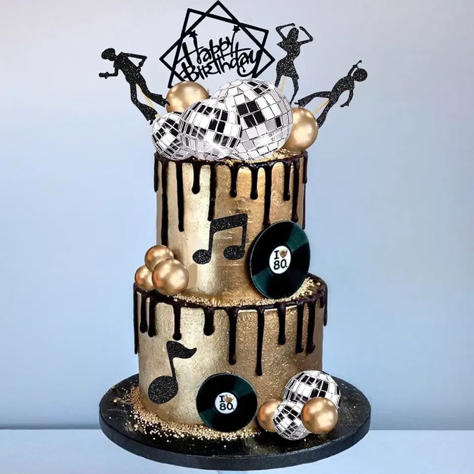 36Pcs Disco Ball Cake Toppers Music Dancing Themed Cake Cupcake Decorations Gold Balls Cake Toppers with Mirror Balls for 70s 80s 90s Disco Music Dance Theme Birthday Fever Wedding Party Supplies