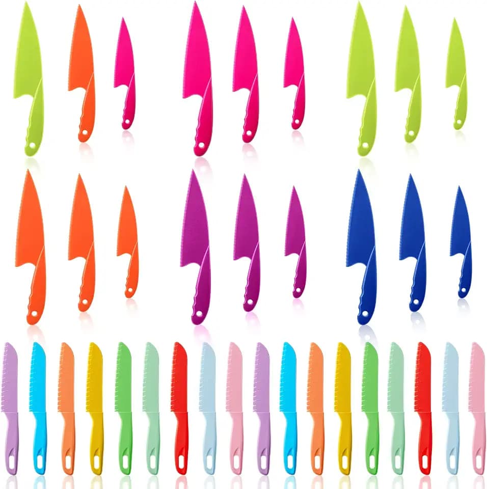 Mixweer 36 Pcs Kids Cooking Kitchen Knives, Kids Safe Plastic Knives