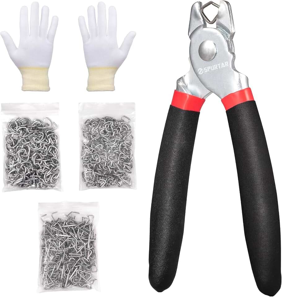 Spurtar Straight Hog Ring Pliers Kit with 360pcs 3/4" 1/2" 3/8" Hog Rings