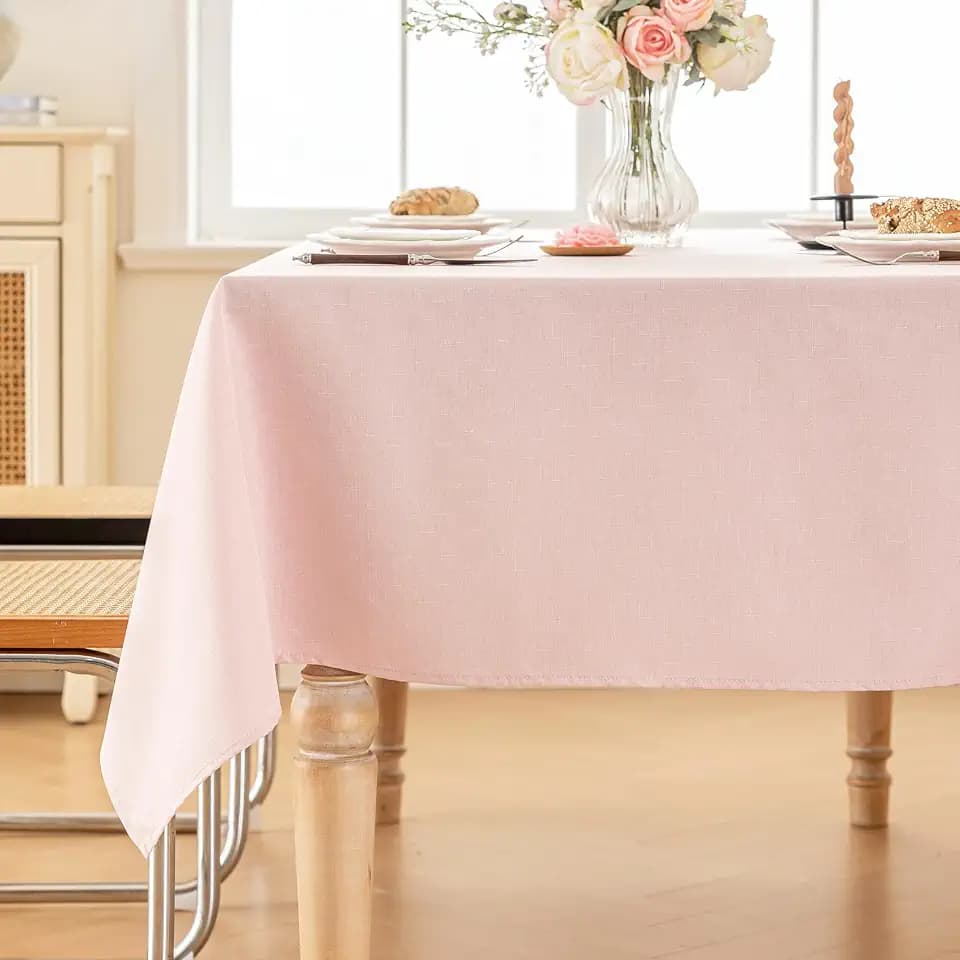 Alsoo Valentines Table Cloth Rectangle Table, 60×120 Inch Linen Textured Table Cloth Waterproof Tablecloths Wrinkle Free Fabric Farmhouse Table Cover for Dining Parties Buffets Holidays,Light Pink