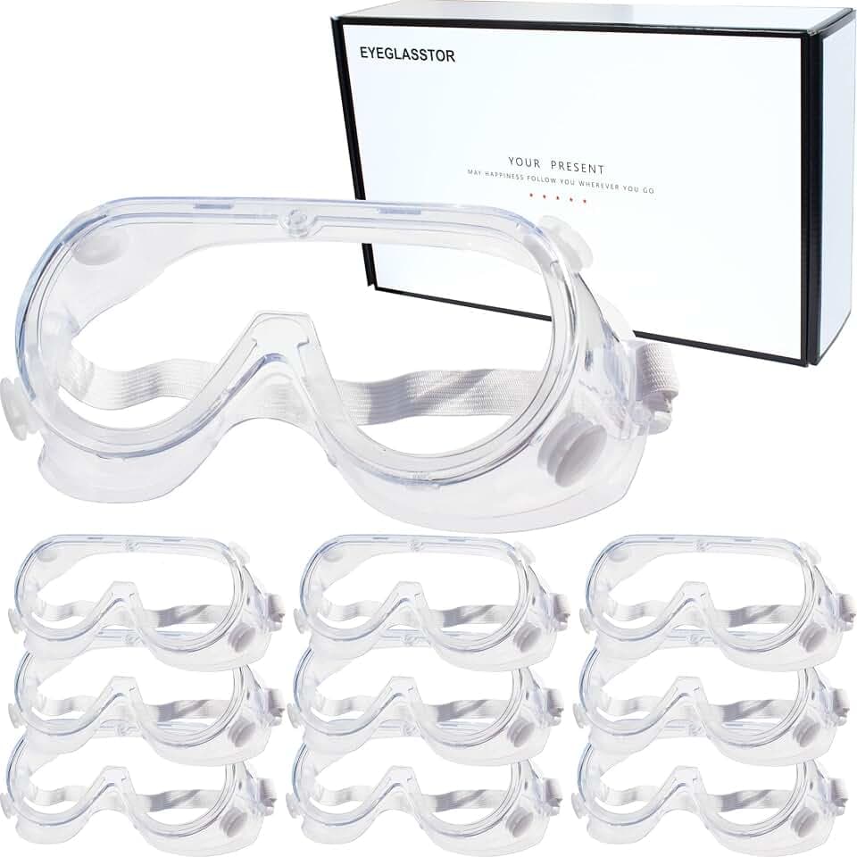 10 Pack Protective Safety Goggle for lab chemistry soft lightweight goggles over prescription glasses Anti-Splash worker construction Eye protection Science Onion Cutting and More White