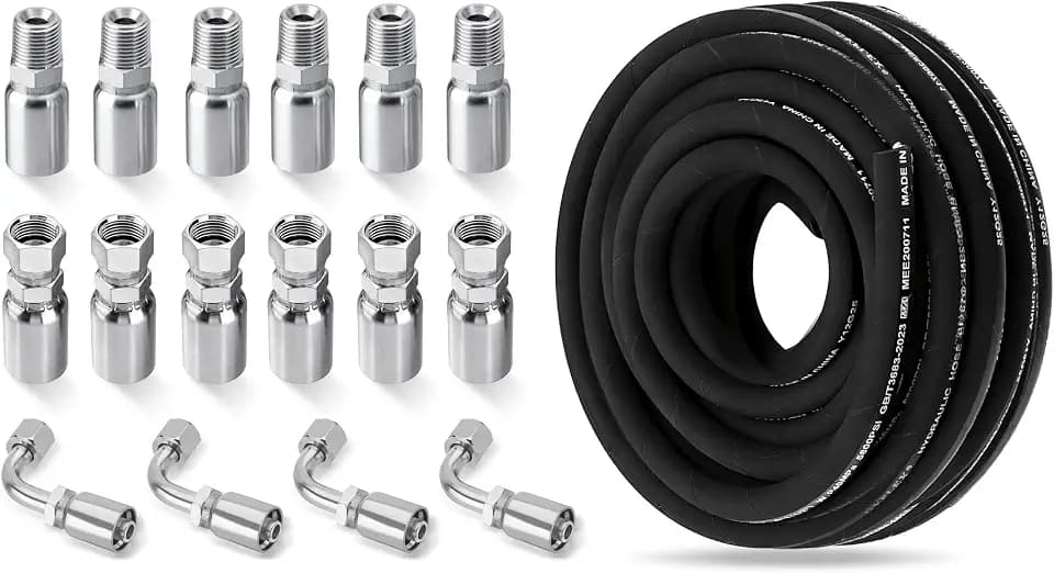 50FT 1/2" Hydraulic Hose with 16PCS Hydraulic Hose Fittings