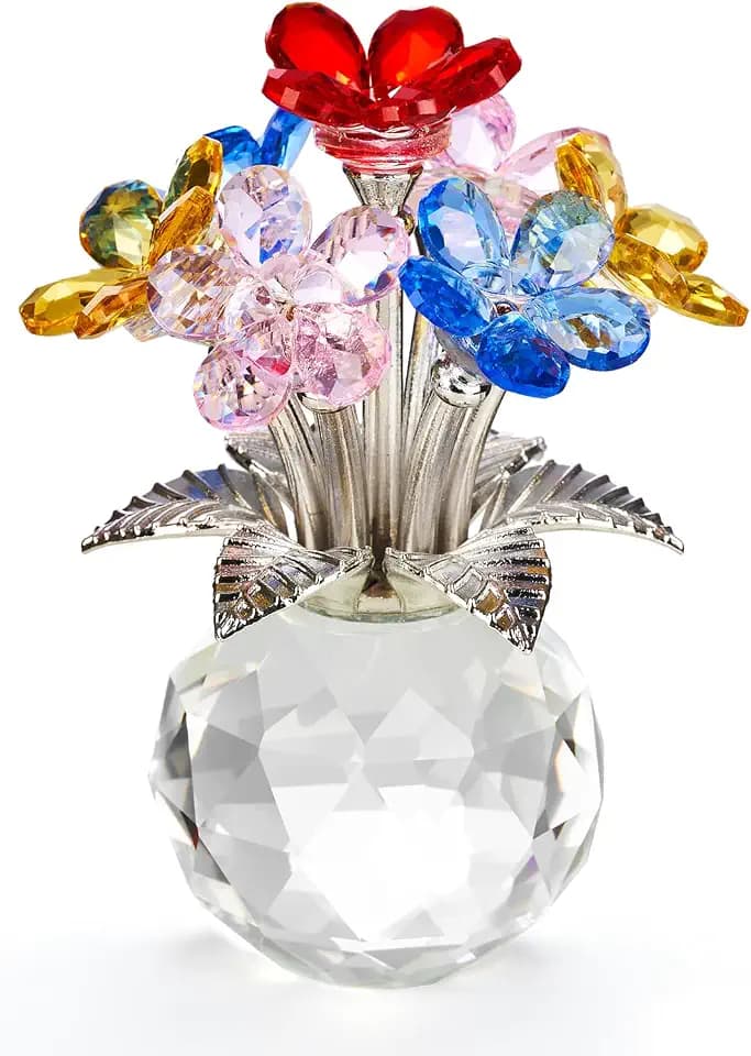 Crystal Flower Decoration Glass Flowers Birthday Gifts for Women Wife Girlfriend Daughter Ornament Bouquet for Wedding Anniversary Mom Mother's Day from Daughter Son (Multicolored Flowers 02)