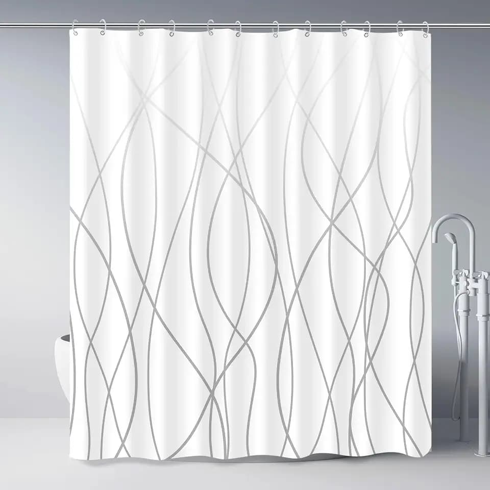 Striped Shower Curtain for Bathroom, Ombre Grey White, 72"W x 72"L