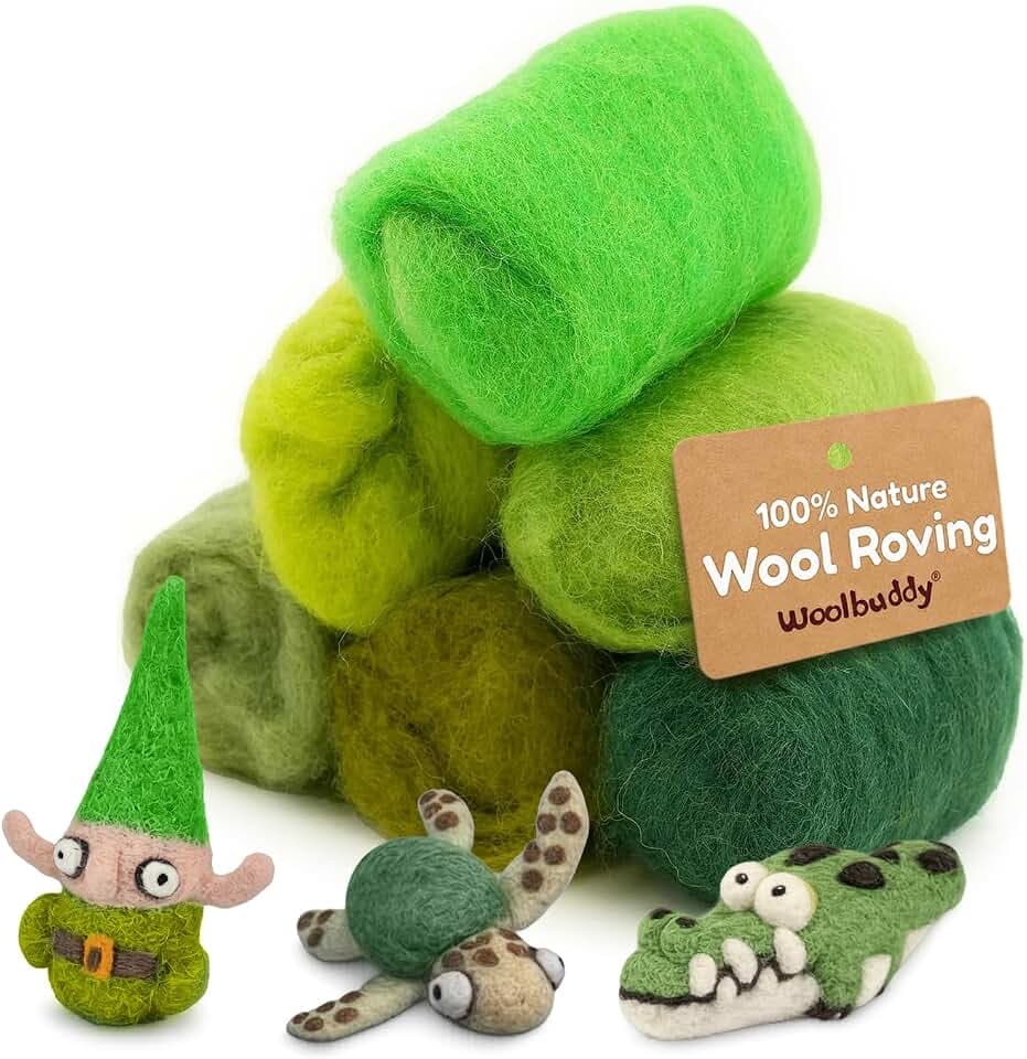 Woolbuddy Corriedale Wool Roving Kit for Needle Felting (Green) 20g Each