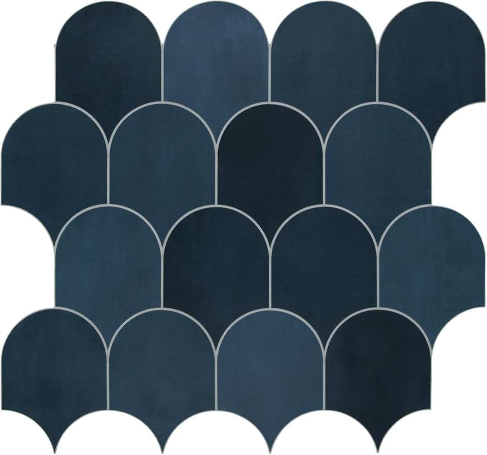 10-Sheet Fish Scale Peel and Stick Backsplash Tile, 11.4" x 10.9" Stone Composite Scallop Handmade Looks Self-Adhesive Wall Tiles for Kitchen Bathroom, Blue Mixed