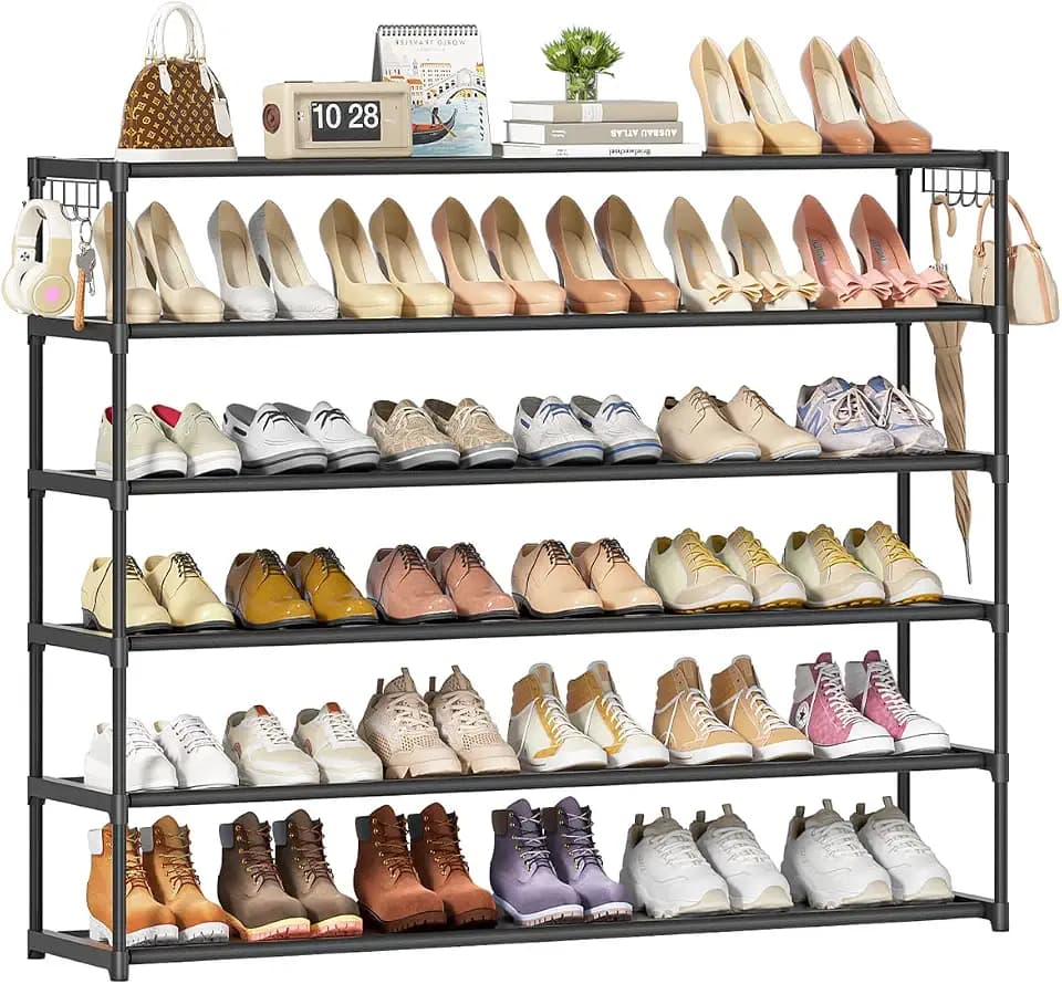 LUKYTOWER Extra Long Shoe Rack 6 Tier 39Pairs with 2 Hooks
