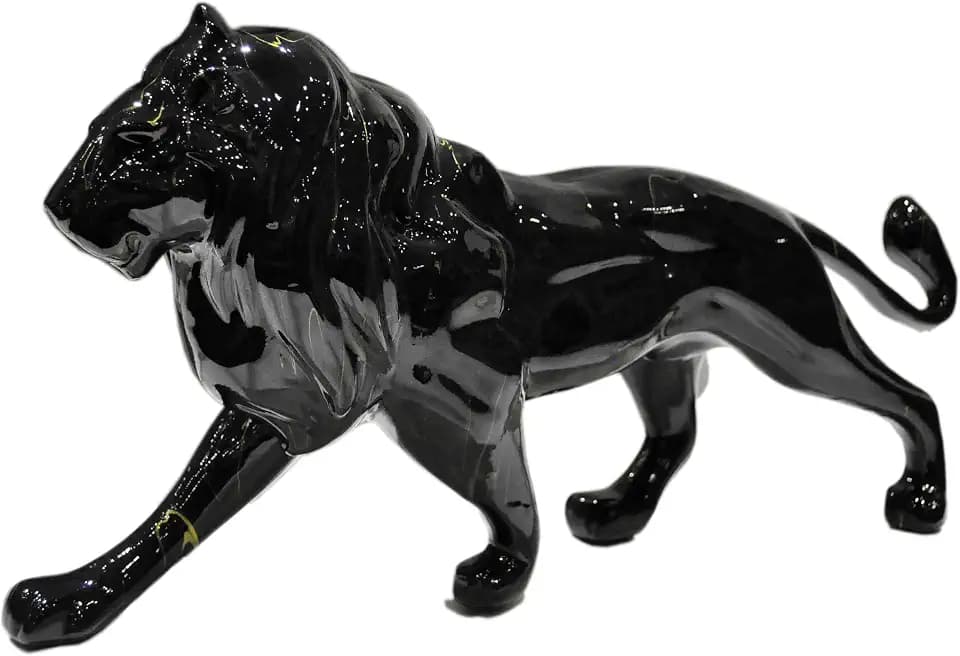 Running Lion Statue Home Décor Large Colorful Black Animal Figurine Table Top Abstract Sclupture for Home, Living Room, Office