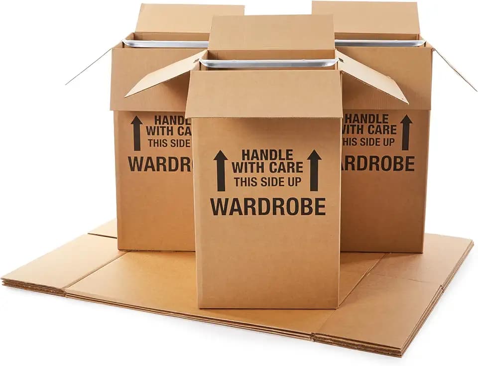 Amazon Basics Sturdy Wardrobe Moving Boxes, 20" x 20" x 34", Brown, 6-Pack