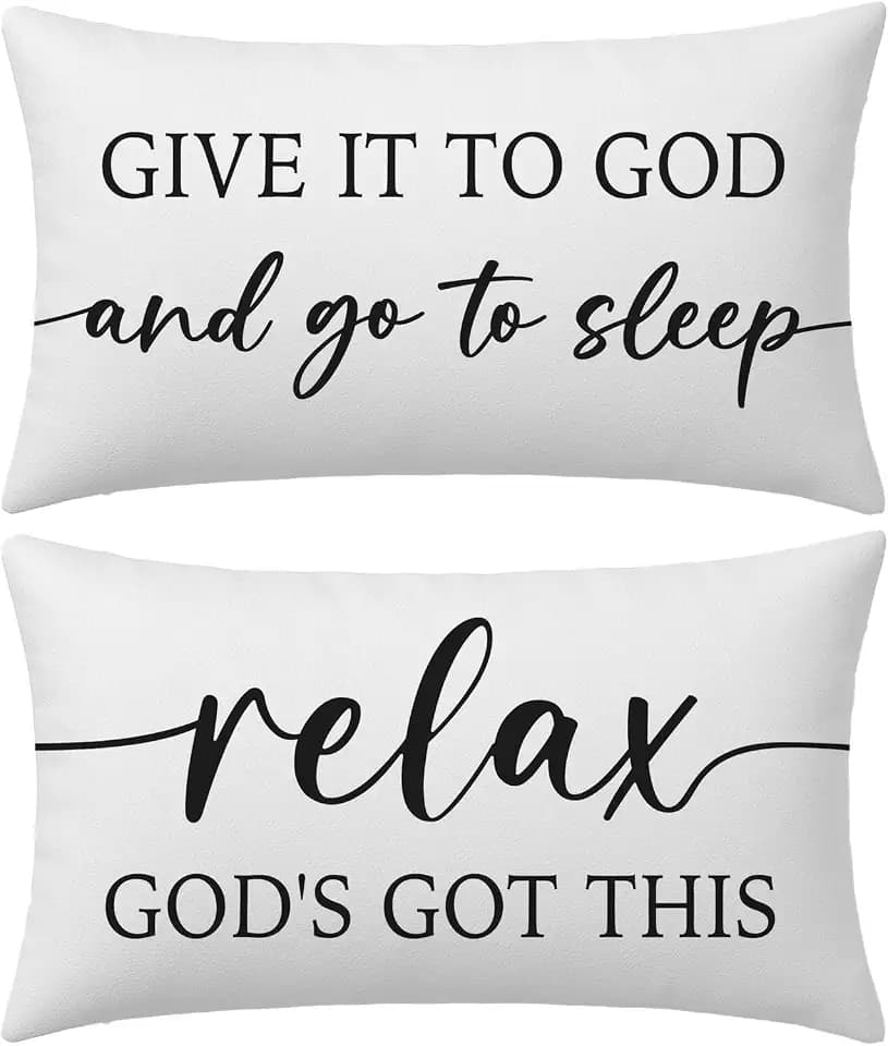 Give It to God and Go to Sleep Pillow Covers 12x20 Set of 2, White