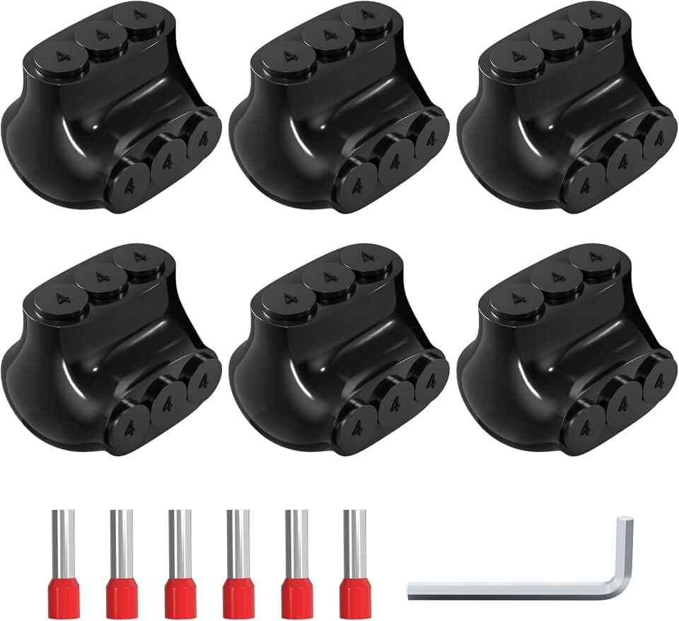 3 Port Insulated Multi Tap Connector 4-14 AWG Aluminum to Copper Wire Connectors Single-Sided Entry Insulated Wire Connectors with Slotted Allen Hex and Pre‑Filled Oxide Inhibitor - 6Pack