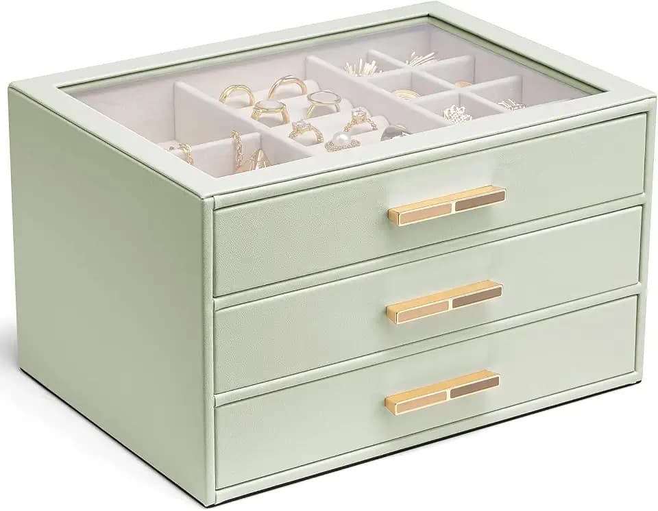 VLANDO Jewelry Box Organizer, 7-Layer Storage Drawers, Glass Window, Modern