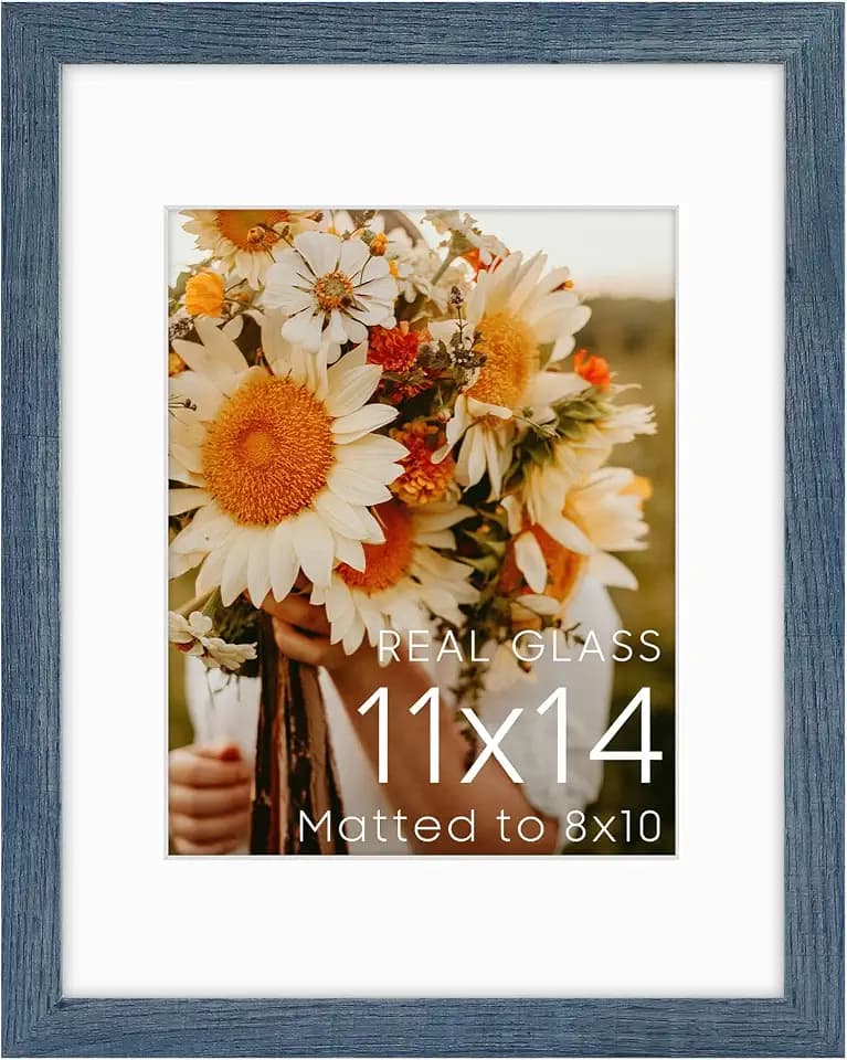 Golden State Art 11x14 Blue Picture Frame Mat for 8x10 Real Glass
