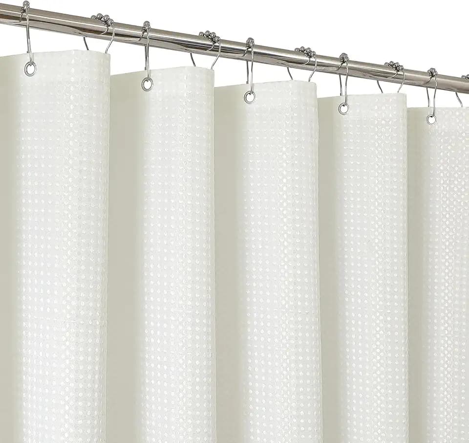 2-in-1 Waterproof Fabric Shower Curtain - No Separate Liner Needed, Hotel-Style Waffle Weave, Effortless Cleaning & Washable Bathroom Shower Curtain Set,72Wx84H,Cream