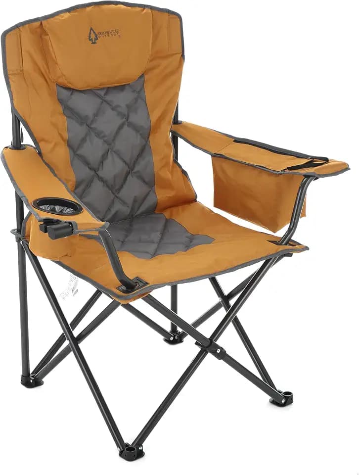 ARROWHEAD OUTDOOR Deluxe Folding Camp Chair, Integrated Cooler, Headrest