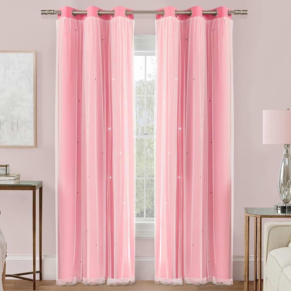 XiDi Pink Curtains Blackout for Girls and Kid Bedroom, 34 x96 inch 1 Panel
