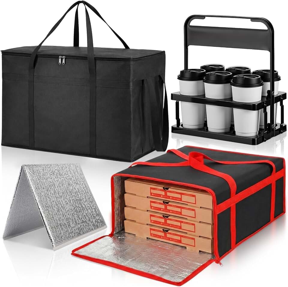 3 Set Insulated Food Delivery Bag Kits 23" x 15" x 14" Insulated Delivery Bag Pizza Warmer Bags Cooler Drink Carrier Cold Warmer Accessories for Travel Car Catering Retail Shopping Basket